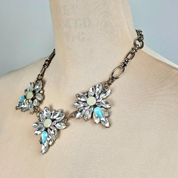 Bella Jack | Crystal Floral Statement Necklace | Aqua & Iridescent | 21.5" - Picture 6 of 10